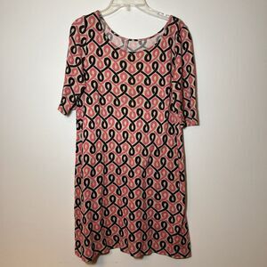 JUICY COUTURE Vintage Shift Dress Pink Geometric Elbow‎ Sleeve Scoop Neck Small